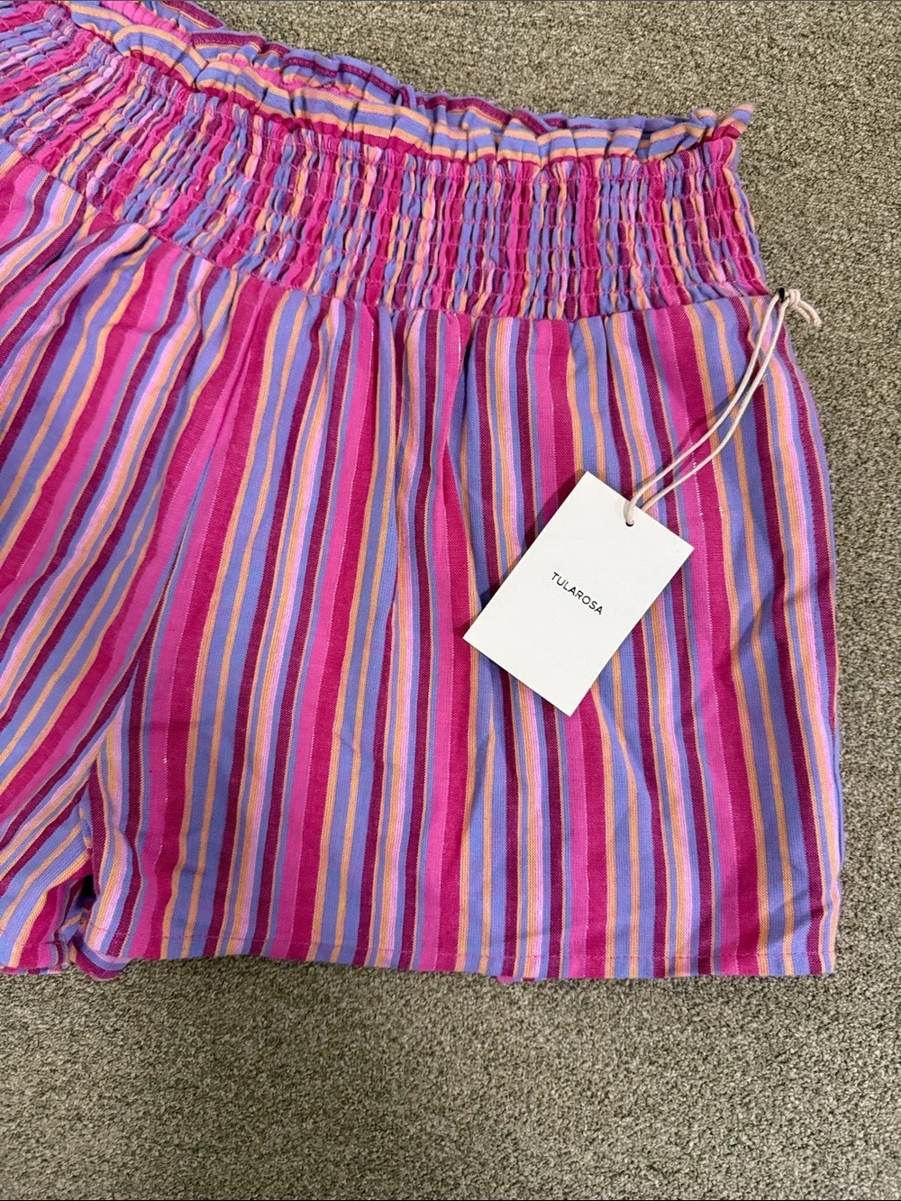 Tularosa Gabriella shorts small Pink Purple Striped High-Waist Smocked